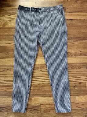 Mauvais Men’s Houndstooth Smart Trousers Pants Size 32 Black White